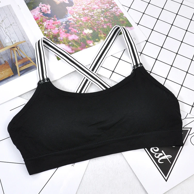 

Students Teenager Girls Black White Stripe Cross Straps Tank Vest Bra Intimates Underwear Brassiere FS0569
