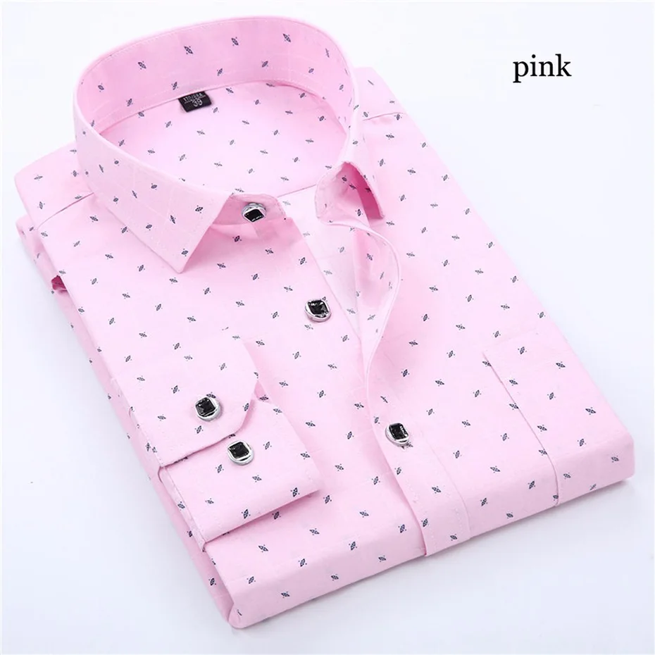Zogaa мужская деловая рубашка однотонное с длинным рукавом с цветочным принтом в клетку повседневные мужские рубашки брендовая одежда 10 цветов платье рубашка мужская - Цвет: Розовый