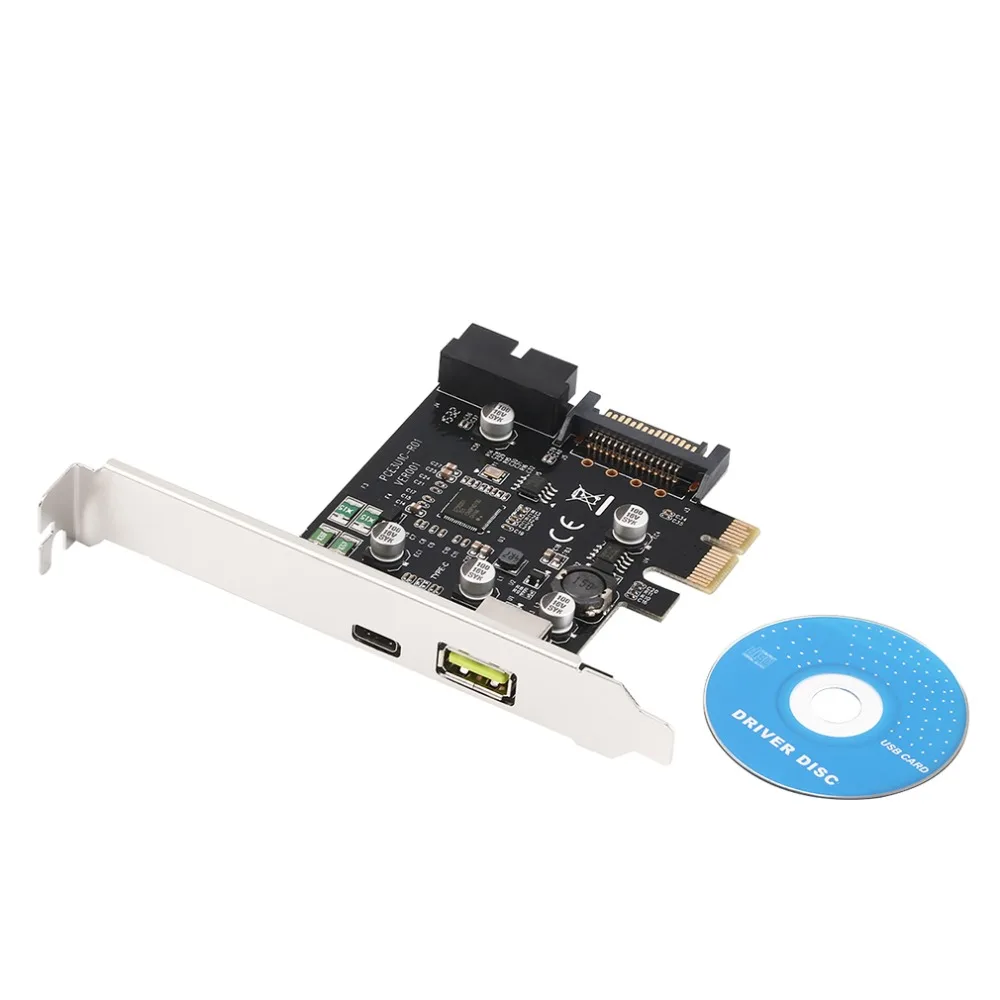 

PCI-E 1x Express to USB 3.1 Type C Dual Port Expansion Card Adapter for PC Computer + Driver CD