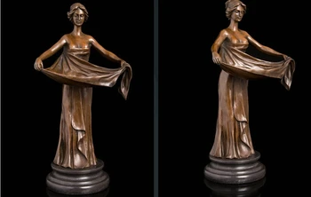 

Art Deco Sculpture Girl Woman Hold Up Dress For Water Bronze Statue Signed