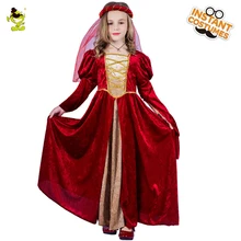 Костюм эпохи Возрождения, средневекового Ренессанса для девочек, царица принцессы, красное нарядное платье, наряд для девочек