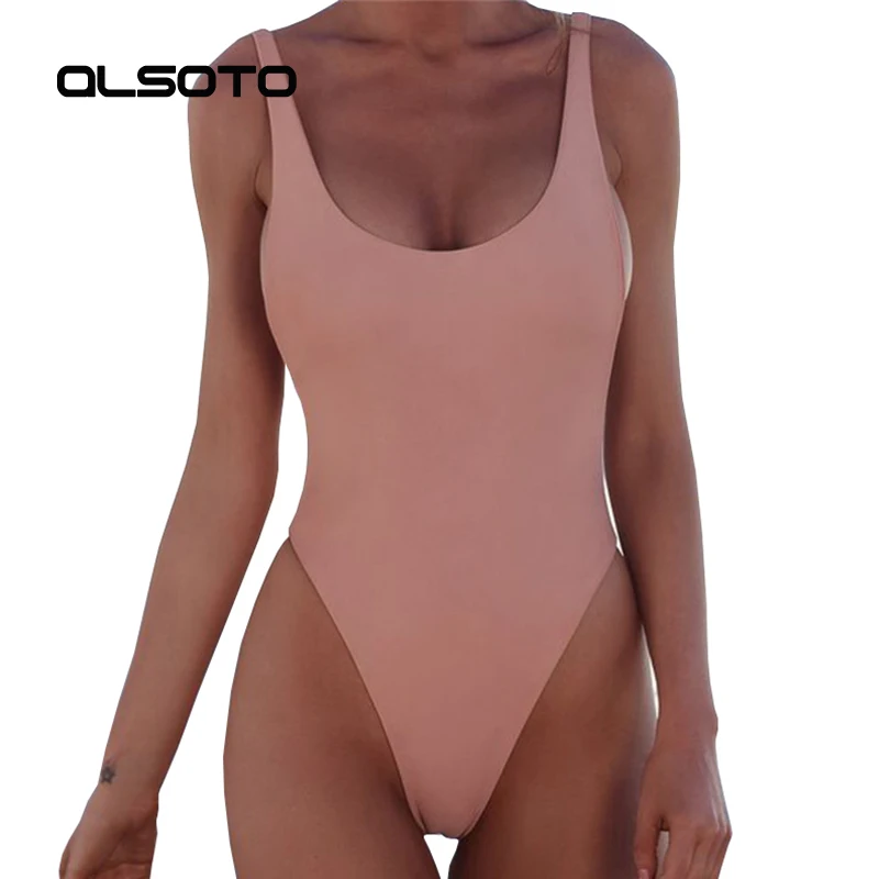 

ALSOTO Sexy Summer Fashion Women Swimsuit Solid Color Woman Backless Sling Swim High Quality Beach One-piece Swimsuit