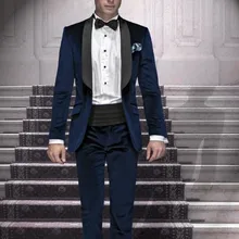 Бархат женихов Для мужчин шаль черный нагрудные Жених Смокинги для женихов Темно-синие Для мужчин Костюмы Свадебные Best человек(куртка+ Брюки для девочек+ бант галстук+ hankerchief) b904