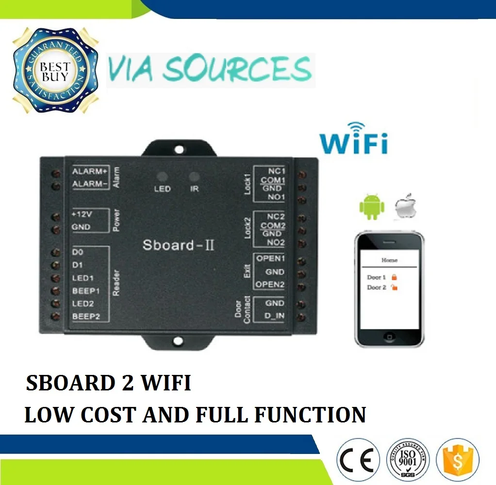 Sboard-II Wi-Fi может удаленного открытых дверей по мобильному телефону Поддержка Wiegand 26-37 бит читателя продвинутый мини wi-Fi контроллер доступа