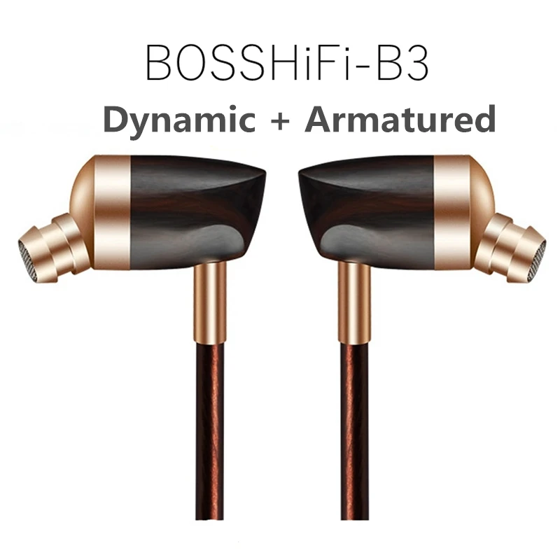 BOSSHIFI B3 наушники-вкладыши с динамическим и сбалансированным арматурным приводом Ebony деревянные наушники HiFi наушники Fone de ouvido Auriculares