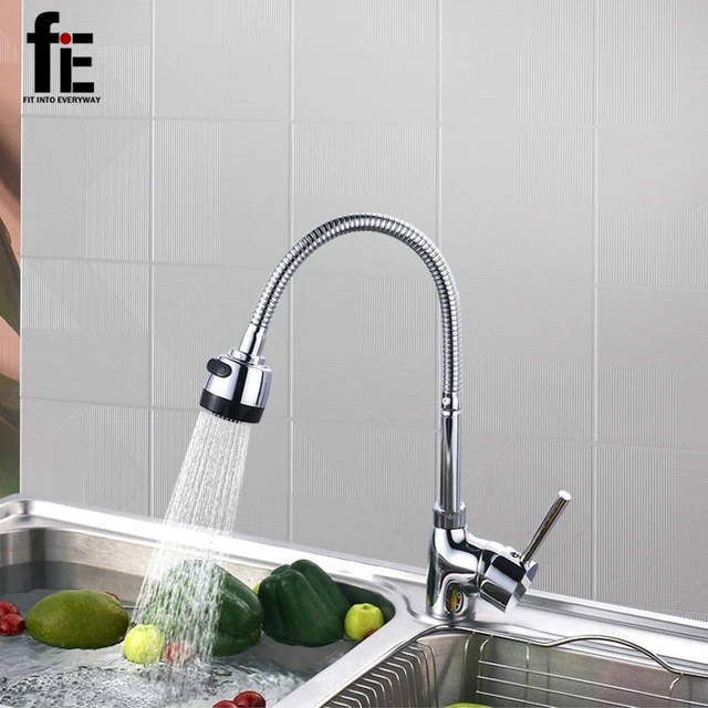 Cheap fiE Solid Brass Kitchen Mixer Cold and Hot Kitchen Tap Single Hole Water Tap Kitchen Faucet Torneira Cozinha