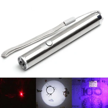 

100pcs/lot 3 in 1 Mini Portable LED Flashlight UV Lamp Money Detector Red Laser Pointer Outdoor Waterproof Pen Flashlight
