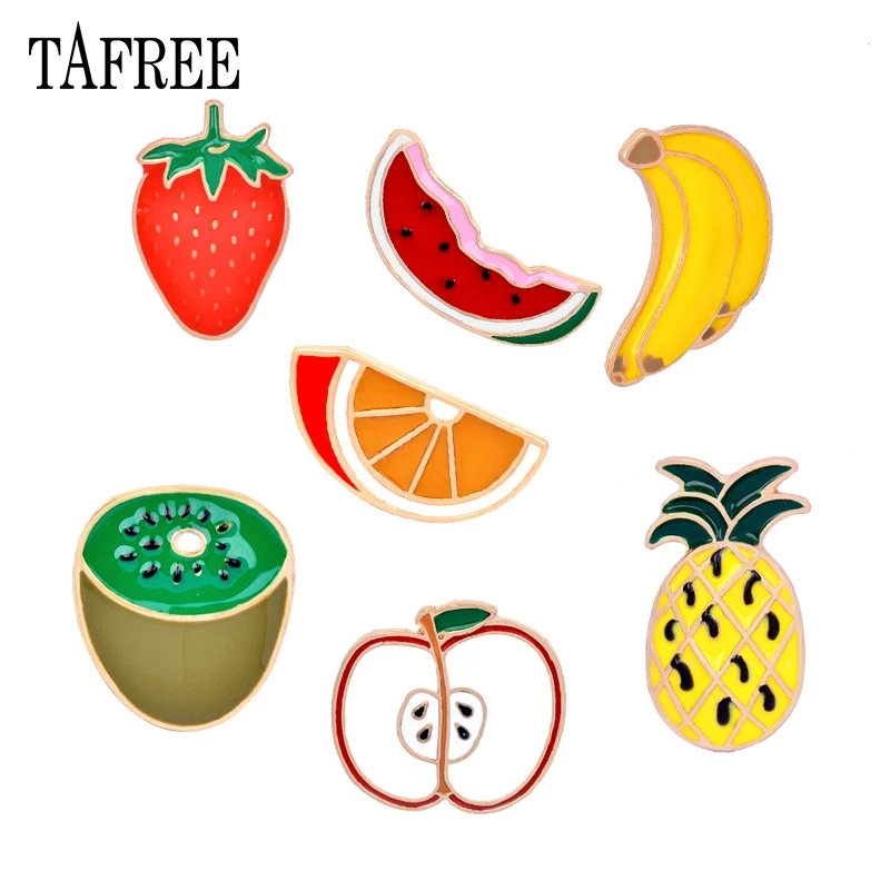 

TAFREE 7 Pcs/set Colorful Fruits Lapel Pins Colorful Enamel Badge Kiwi Orange Watermelon Strawberry Banana Pineapple Brooches