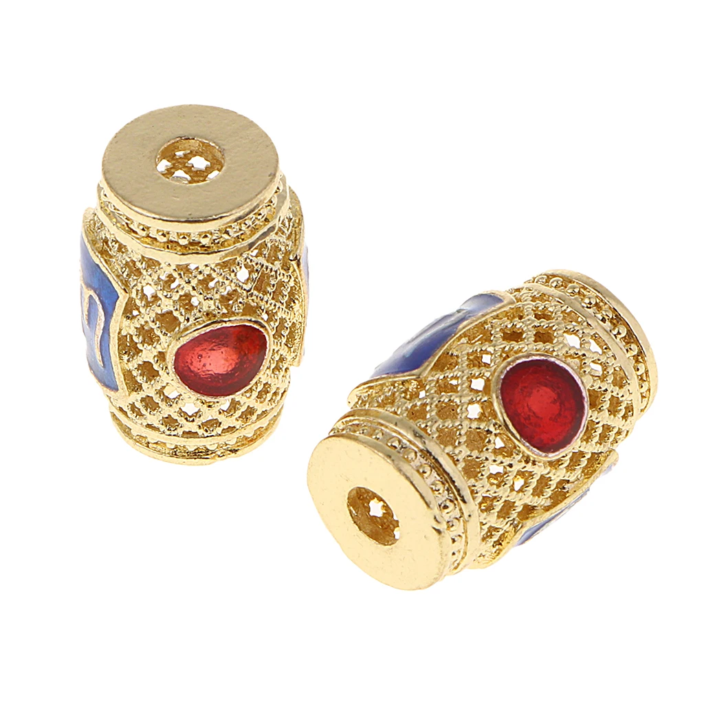 2 Pcs Delicate Enamel Barrel Beads Large Hole 2mm 4mm Round Loose Beads Spacer Charms for Handmade Jewelry Making and Crafting