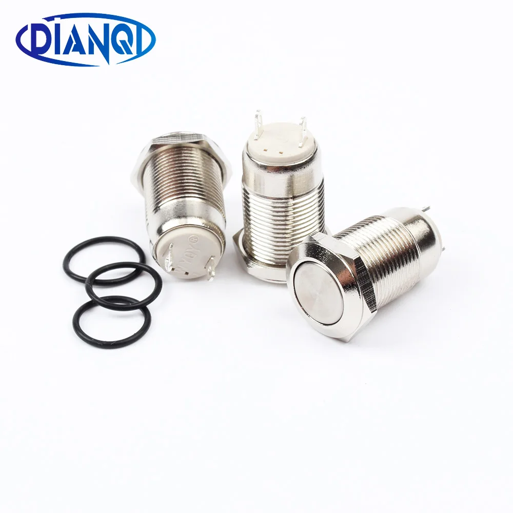 Free shipping 12mm Flat metal push botton waterproof Nickel plated