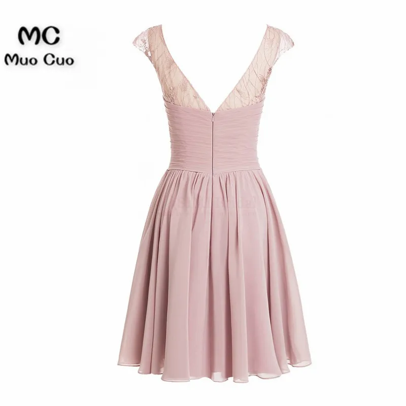 A-line Scoop Chiffon Cap Sleeves Pink Short Prom Dresses Homecoming Dresses4