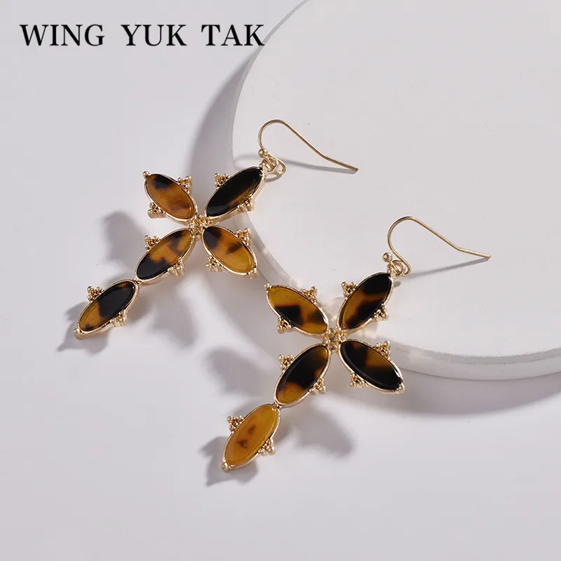 wing yuk tak Vintage Cross Drop Earrings For Women Punk Style Statement Jewelry Leopard Print Earring Female 2018 | Украшения и