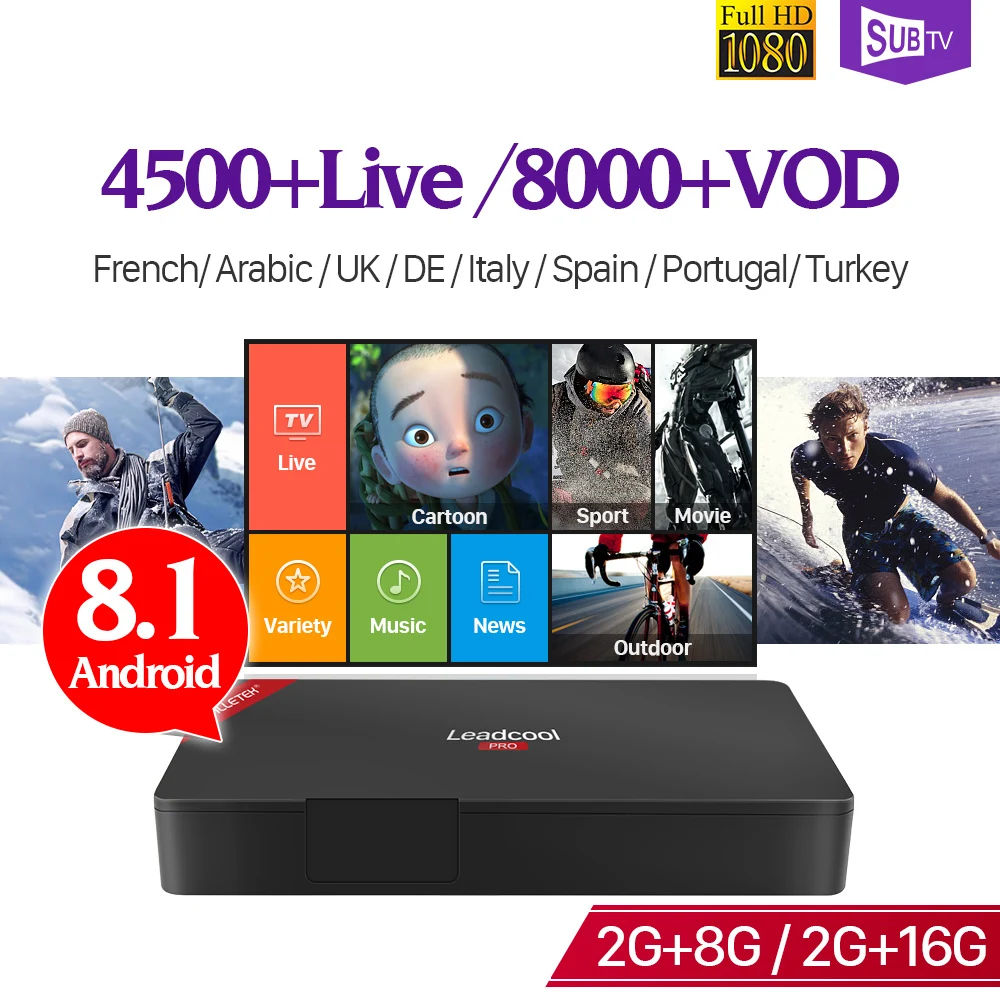 

Leadcool Pro IPTV Subscription IP TV Box Android 8.1 RK3229 2+8G/2+16G Italy Portugal France Turkish Arabic IPTV Receiver IP TV
