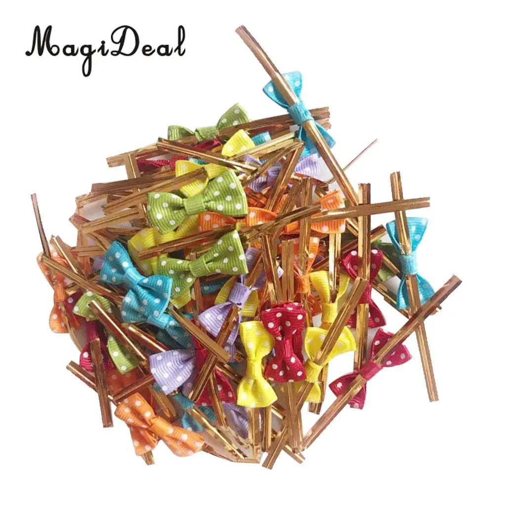 50pcs Cute Bowknot Metallic Twist Ties Wire  for Candy Lollipop Cake Pop Cello Paper Bag Sealing Gift Party Decor Supplies 8cm