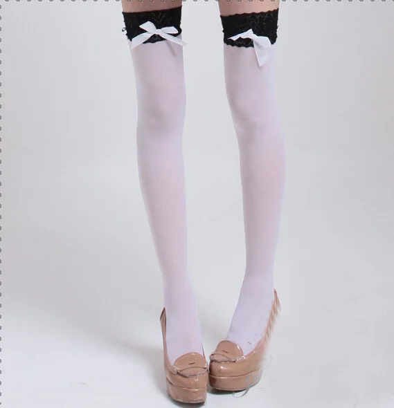 New Fashion Lace Thigh High Stockings Bow Black White Stockings Women