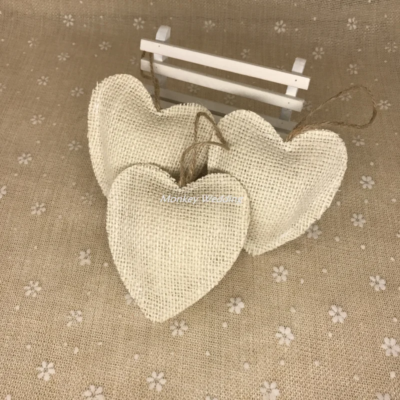 

5pcs Jute Burlap Hessian Decorative Heart Shapes Craft with String Embellishments Craft Home Decor Jute Heart Wedding Supplies
