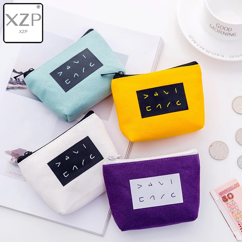 

XZP Cute Japanese Letter Printed Pouch Small Canvas Coin Bag Change Purse Women Wallet Coin Zipper Bag Stationery Card Holders