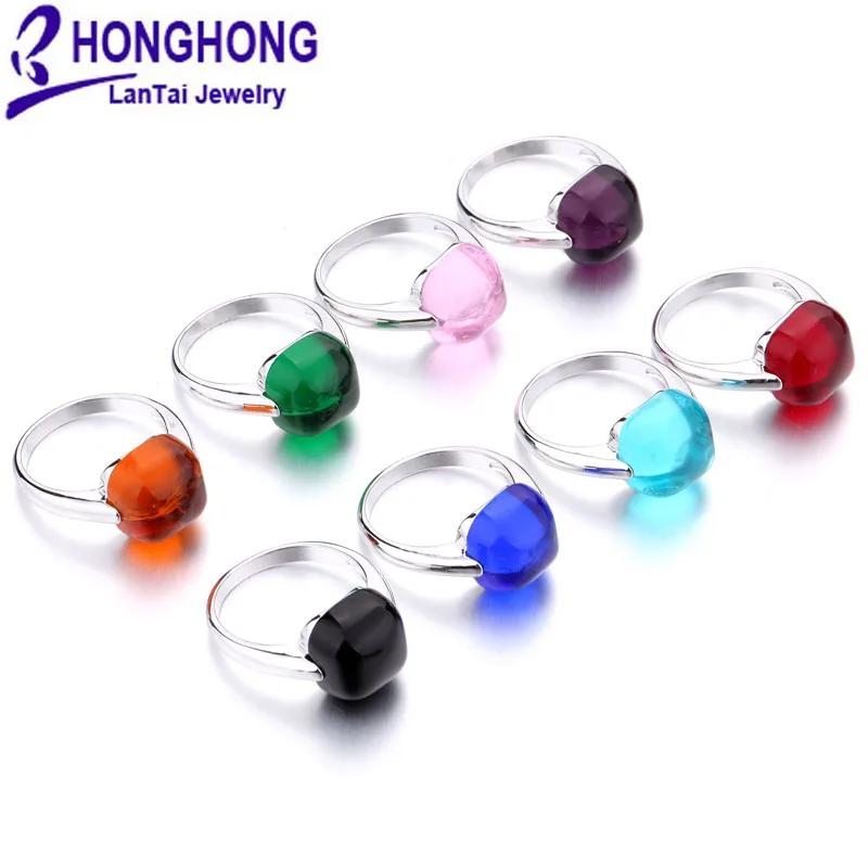 

2017 new 12mm foggy rare earth glass natural 8 colors rings big stone wedding ring for women plated white gold fashion jewelry