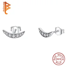 BELAWANG Настоящее серебро 925 проба гороховый стручок серьги гвоздики для женщин девушек Дамы Луна маленькие серьги модные весенние ювелирные изделия