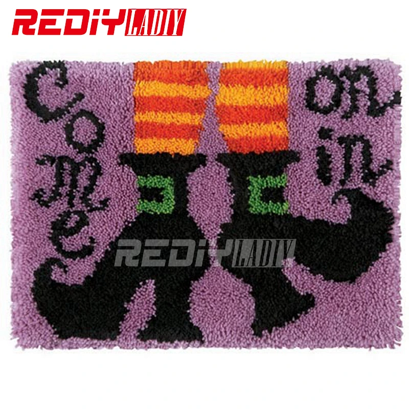 Black Cat Latch Hook Kits Pillow Cover DIY Rug Crochet Hook Cushion Making Kits Printed Pattern Canvas Crochet Pillowcase Latch Hooking Kits For