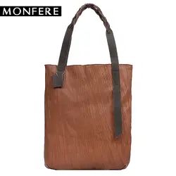 Monfere дамы Tote из натуральной кожи Hobos сумка контраст Цвет кожаная ручка Винтаж большой Ёмкость Для женщин сумки