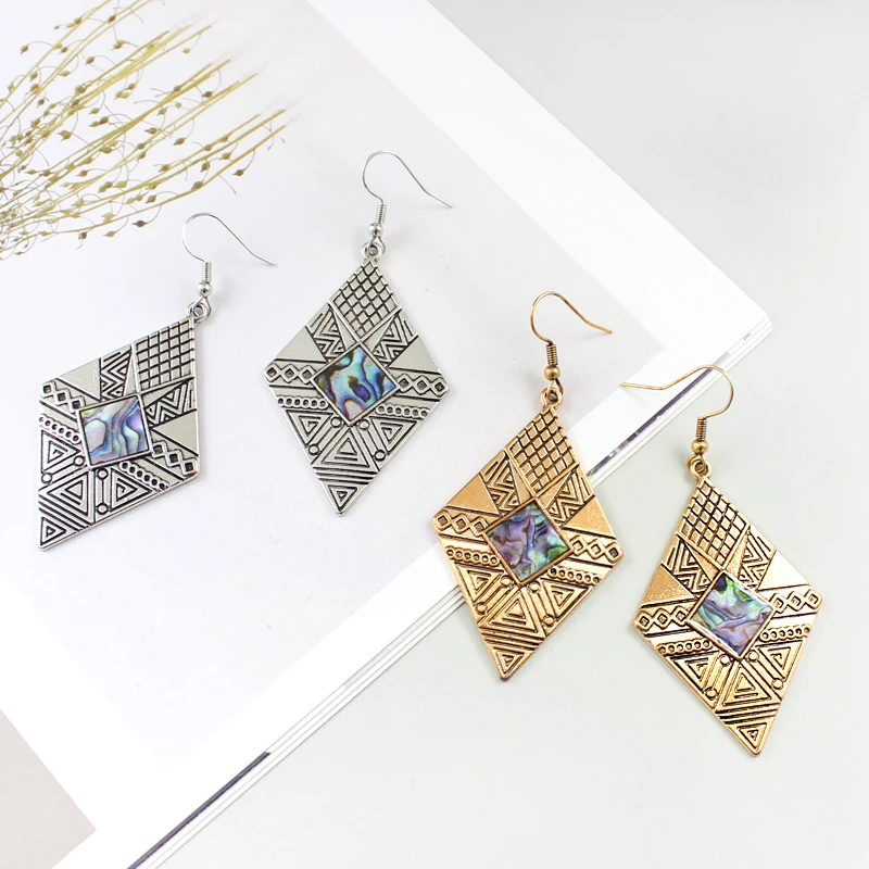 Simple Rhombus Geometry Pendant Earrings Irregular Spiral Totem Color Sequins Retro Rarrings Ethnic style Women Fashion Jewelry | Украшения