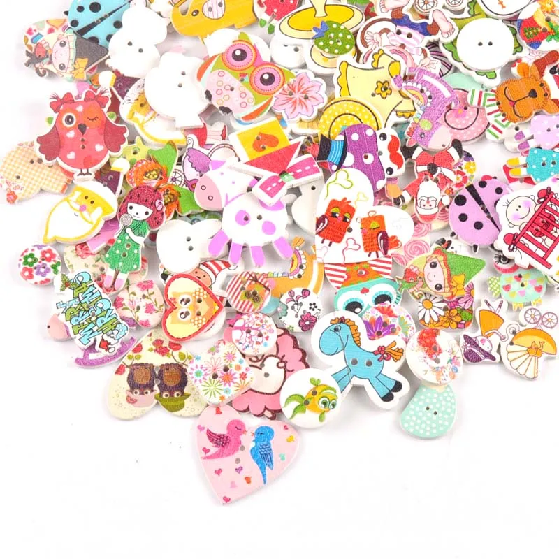 

30pcs 15-35mm Mixed pattern Painting Wooden Buttons Decorative For Sewing Clothing DIY Crafts Scrapbooking Wood Button M1892