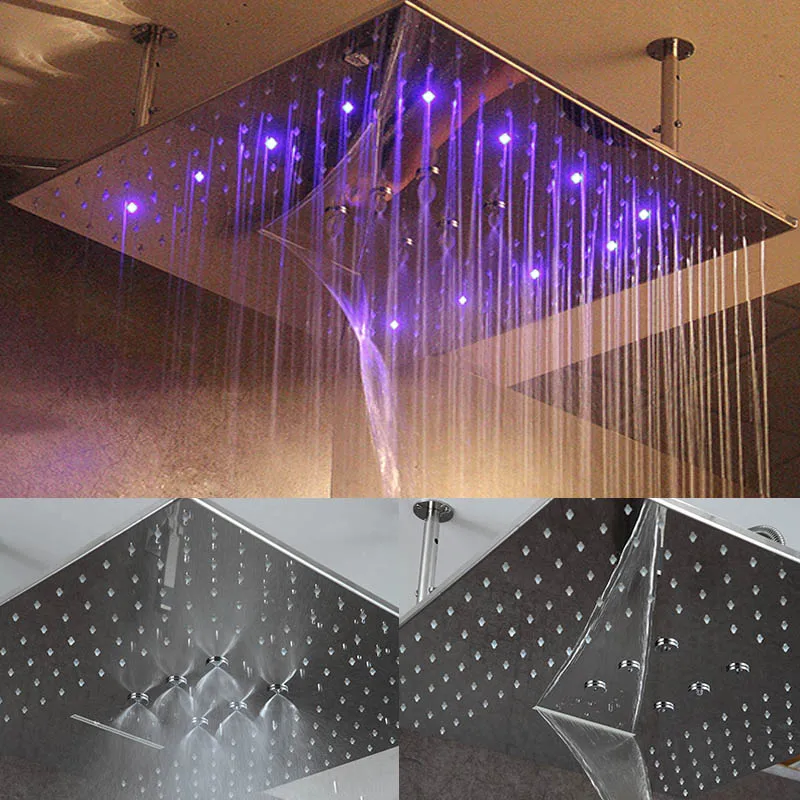 Koop 3 jets Grote Regendouche LED Plafond Douchekop Regenval Waterval SPA Mist Top Overhead 24 inch Badkamer Douchekop Accessoires