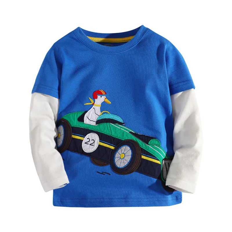 

Fashion autumn spring children Tshirts for kids boy 3-12Years applique embroidery cartoon animals cute lover of kids boy tees