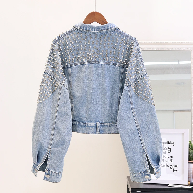 

New Jean Jacket Womens Pockets Jean denim Coat Jackets Rivet Spring Autumn 9CT0017