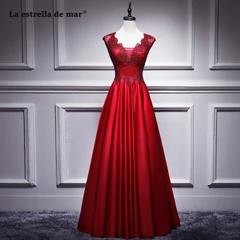

Wedding party dress2019 lace satin sexy V neck A Line burgundy bridesmaid dress long robe demoiselle d'honneur real photo