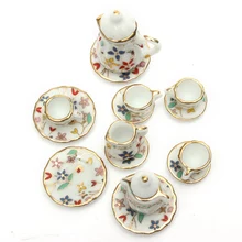 1 12 Mini Colorful Floral Ceramic Tea Set Doll house Furniture Dining Ware Dish Cup Plate