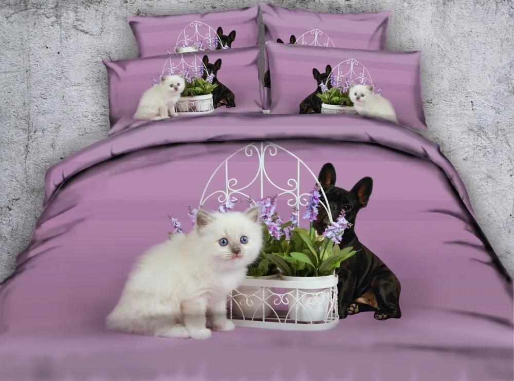 3d pet bedding set queen size 3/4pcs dog cat pattern duvet cover twin