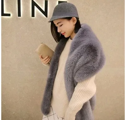 Goedkoop Lady Blinger breed bont pashimina fake bontkraag faux vos bont sjaal wasbeer shawl winter vrouwelijke mode grote wraps