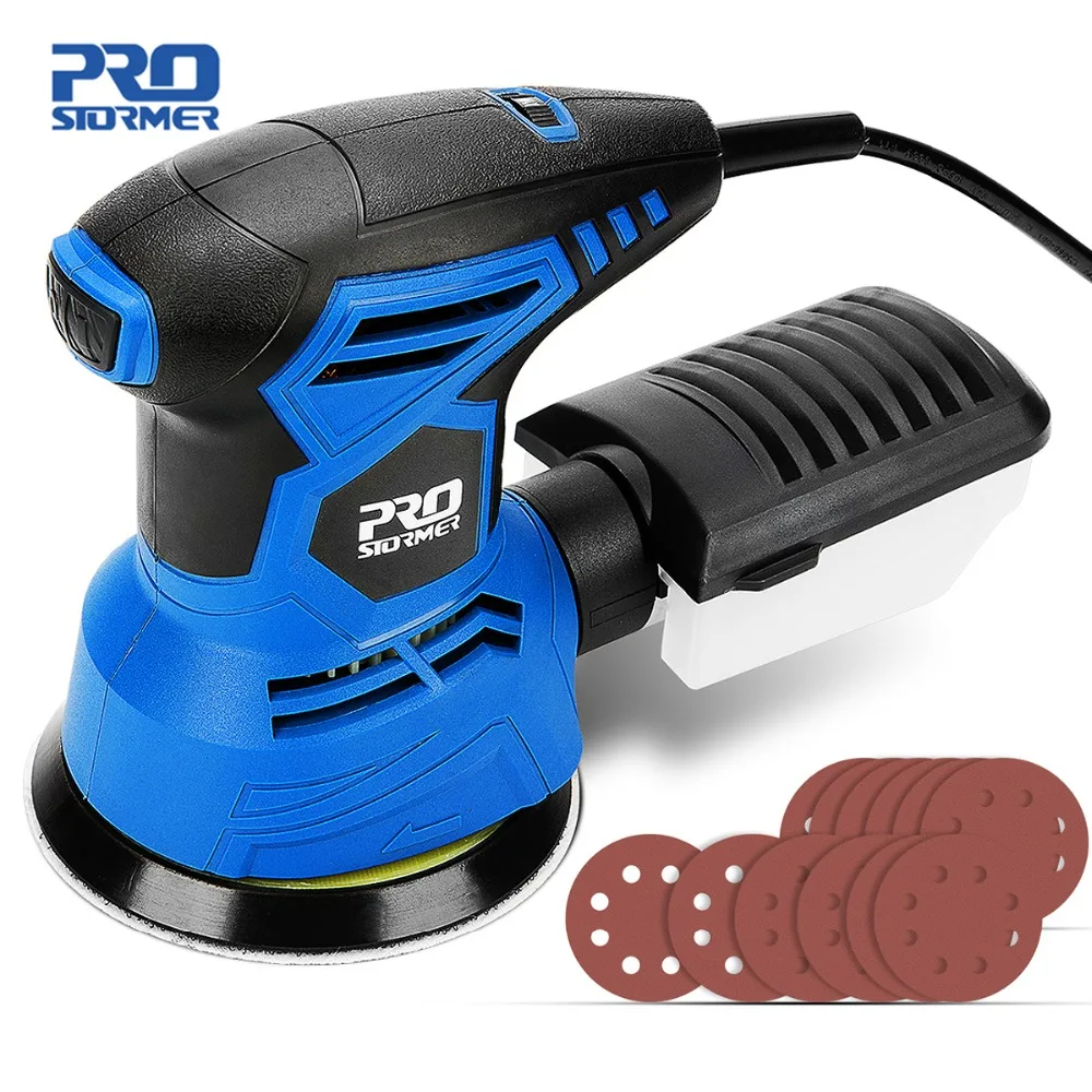 

Prostormer 300W Random Orbit Sander 7 Variable Speed 13000RPM Orbital Sander 12Pcs Sandpapers Strong Dust Collection System