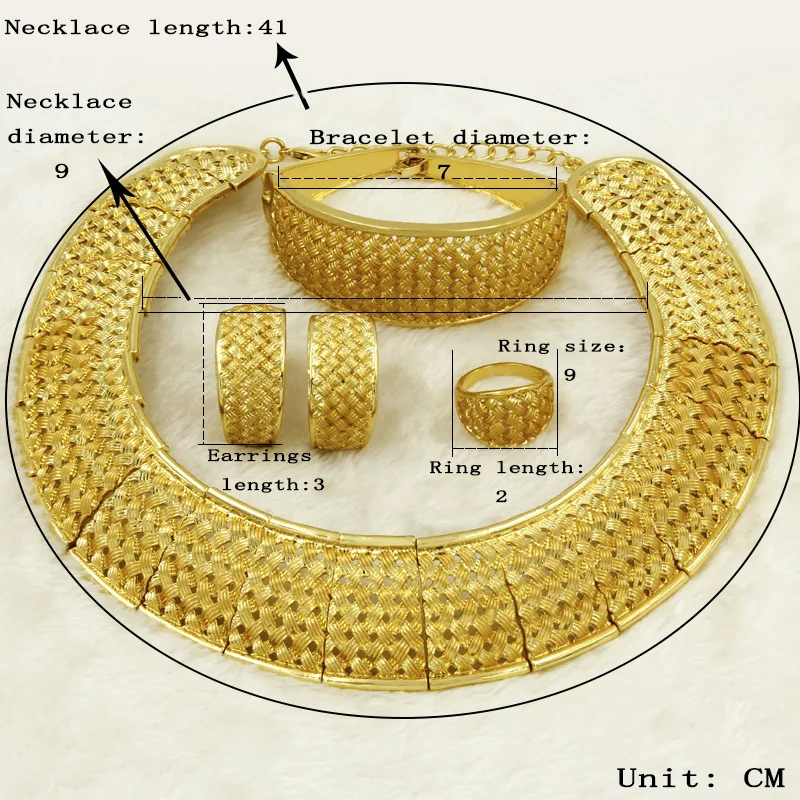 Африканская мода для женщин Дубай золотые ювелирные наборы простой дизайн ожерелье браслет серьги свадебные аксессуары ювелирные изделия