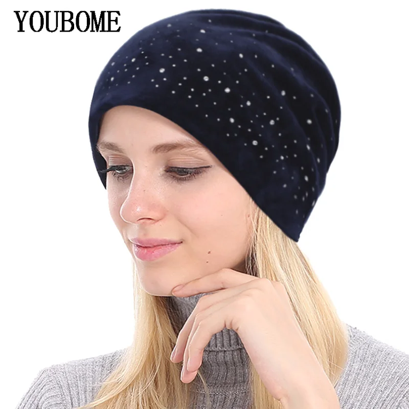 YOUBOME Skullies Beanies шапки женские зимние шапки для женщин Стразы, бархатные женские шапки осенние женские вязаные шапки