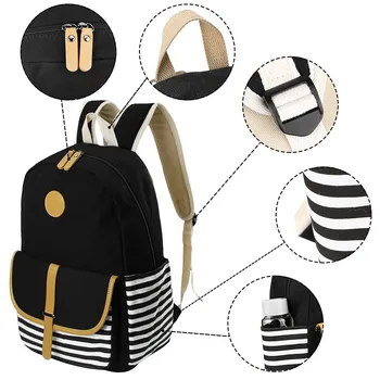 

Backpack Women Large Capacity Fashion Simple School Backpack Girl 3PC Ladies Canvas Laptop Striped Backpack K716