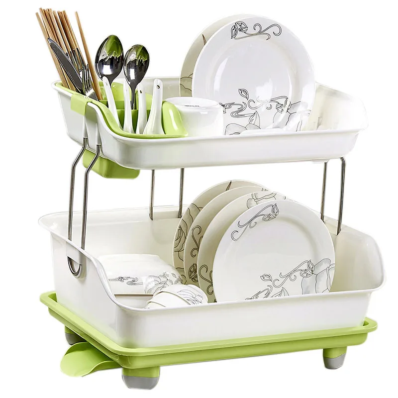 

High Capacity Double Layer Home Dish Rack Multifunctional Kitchen utensils dishes chopsticks storage rack Kitchen Accessoriesr