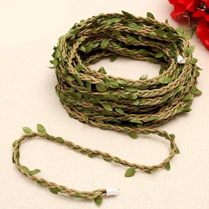 

10m / 32.8ft Silk Garland Green Leaf Iron Wire Artificial Flower Vine Ivy Rattan For Wedding Car Decoration