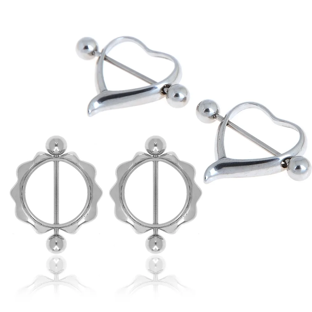 2 Pcs Surgical Steel Heart Shaped Maple Leaf Nipple Rings Women Sexy Bar Gothic Punk Body Piercing Jewelry Gifts | Украшения и