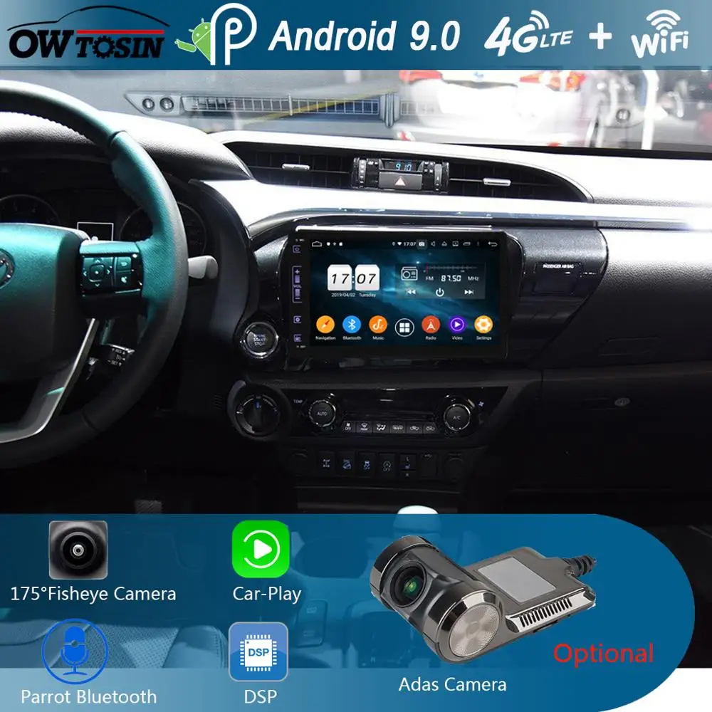 

10.1" IPS 8Core 4G+64G Android 9.0 Car DVD MultimediaPlayer GPS Radio For Toyota Hilux 2015 2016 2017 2018 DSP CarPlay Parrot BT