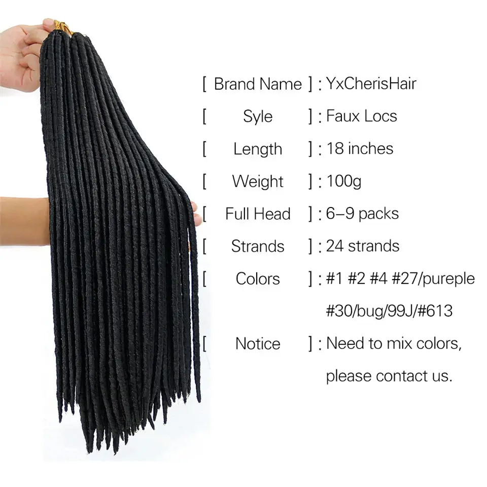 YxCherisHair 18 дюймов вязанная косами замки искусственная Locs чёрный; коричневый светлых волос канекалон синтетических плетение волос