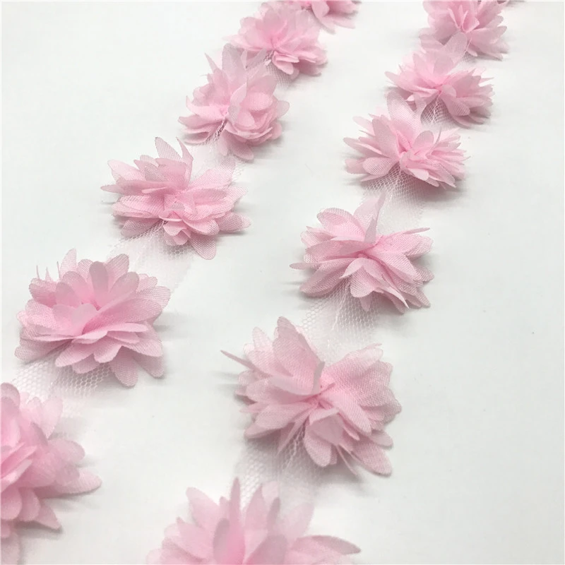 1 ярд/18 шт 45 мм Цветы 3D шифон кластер Цветы Кружева платье украшения кружевной ткани аппликация отделка DIY Швейные принадлежности - Цвет: Pink