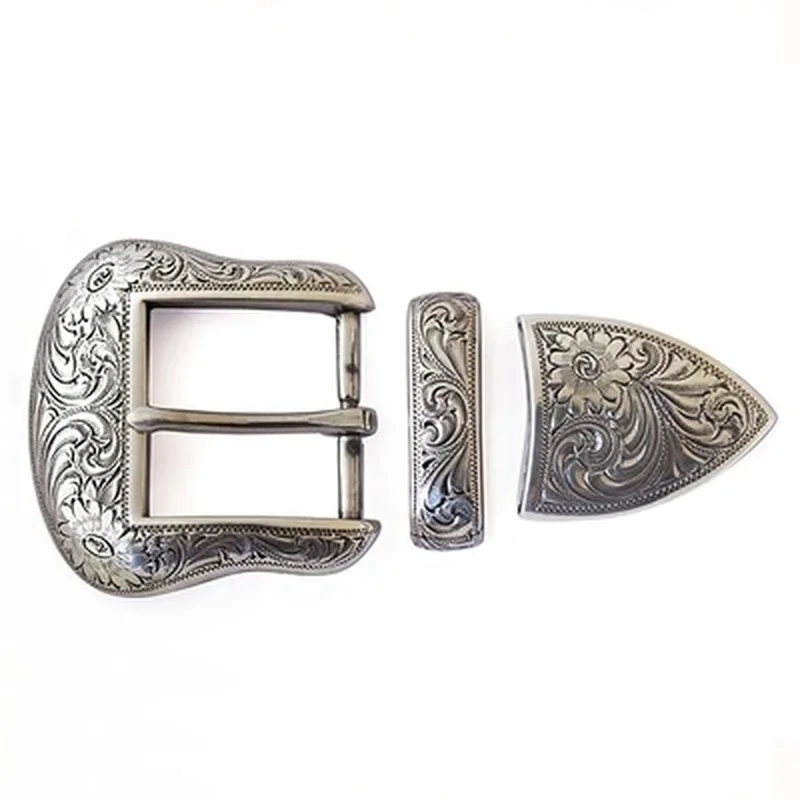 

3pcs parts/set vintage carve pattern metal handmake DIY leather craft belt buckle set antique silver color