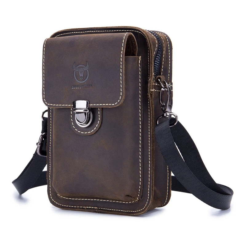 VSEN BULLCAPTAIN Genuine Leather Men Shoulder Bag Small Men Bag Vintage Casual Multifunctional ...