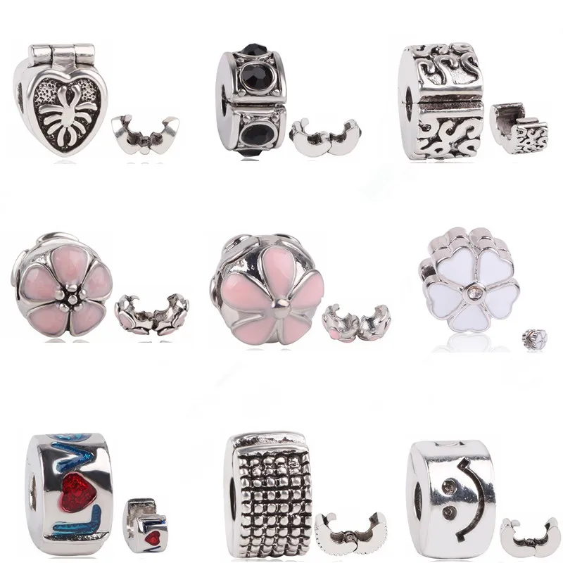 

AIFEILI Unique Silver Color Clasp Flower Clip European Charm Beads Fit Pandora Style Bracelet DIY Original Jewelry