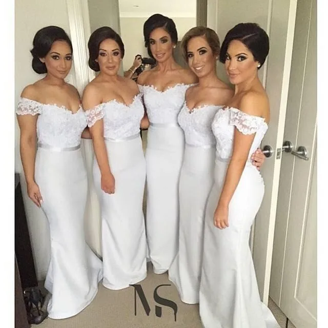 2019 элегантное белое длинное платье подружки невесты с коротким рукавом, кружевное платье подружки невесты, свадебный набор ювелирных