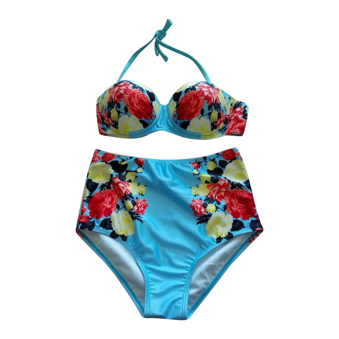 

New Women Sexy Vintage Retro High Waist Beachwear Padded Bra Bikini Set Swimsuit Main Colour:Light Blue Size:S (UK 6 - 8)