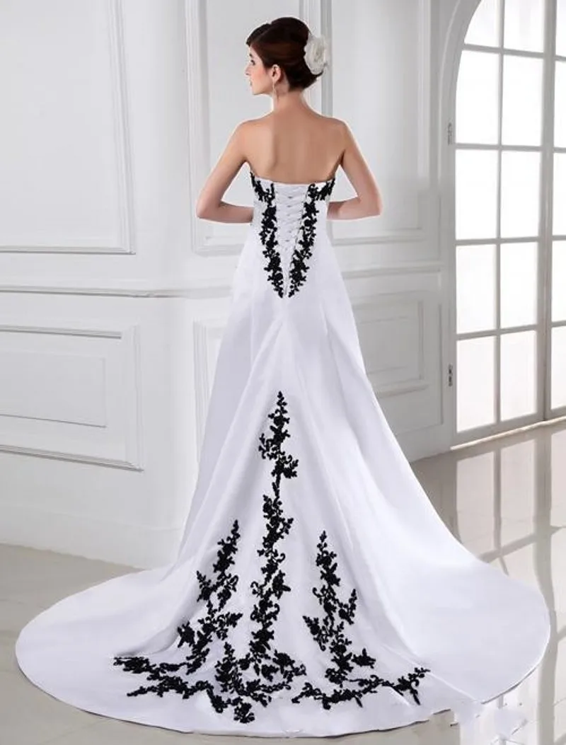 Details about   Vintage Wedding Dresses Lace Flower Black and White Plus Bridal Gowns Strapless